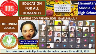240423 Tc.Germaine Teaches ENGL Reading Comprehension to Grade 3-6. Rare Opportunity Offered By TIS