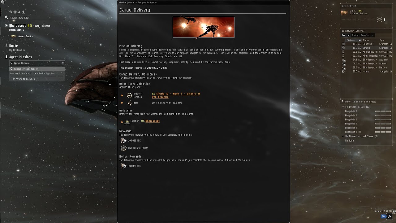 Cargo Delivery EVE online Security Mission Level 3 with an Apocalypse