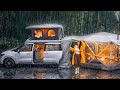 ☔️HEAVY RAIN CAMPING IN A CAMPER VAN DEEP IN THE FOREST