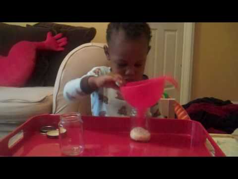 Montessori Practical-life exercise: Pouring Rice- 23 months/3 weeks old ...