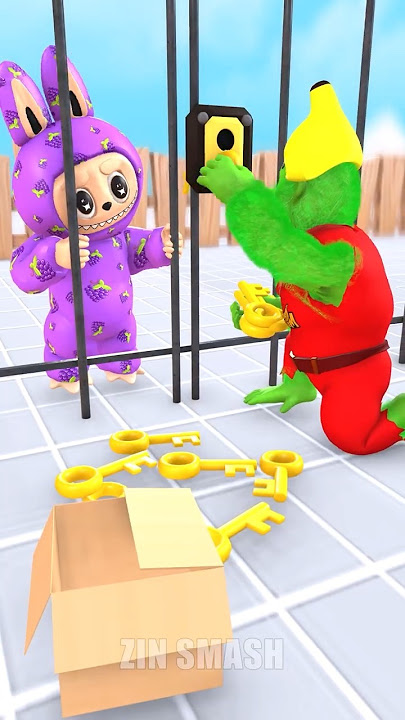Zin Monkey Banana Helps Labubu Find The Key! Funny Moment😆🔑 #zinsmash #funny #animation