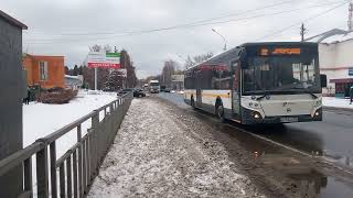 Автобус ЛИАЗ-5292 прибывает на остановку Маршрут#22 Горсовет перегон Куровское-Орехово Зуево.