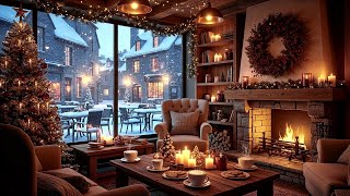 Smooth Jazz Music cozy snowfall ambience winter cafe coffee shop fireplace