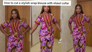 How to cut a simple wrap blouse with a shawl collar #wrapdress