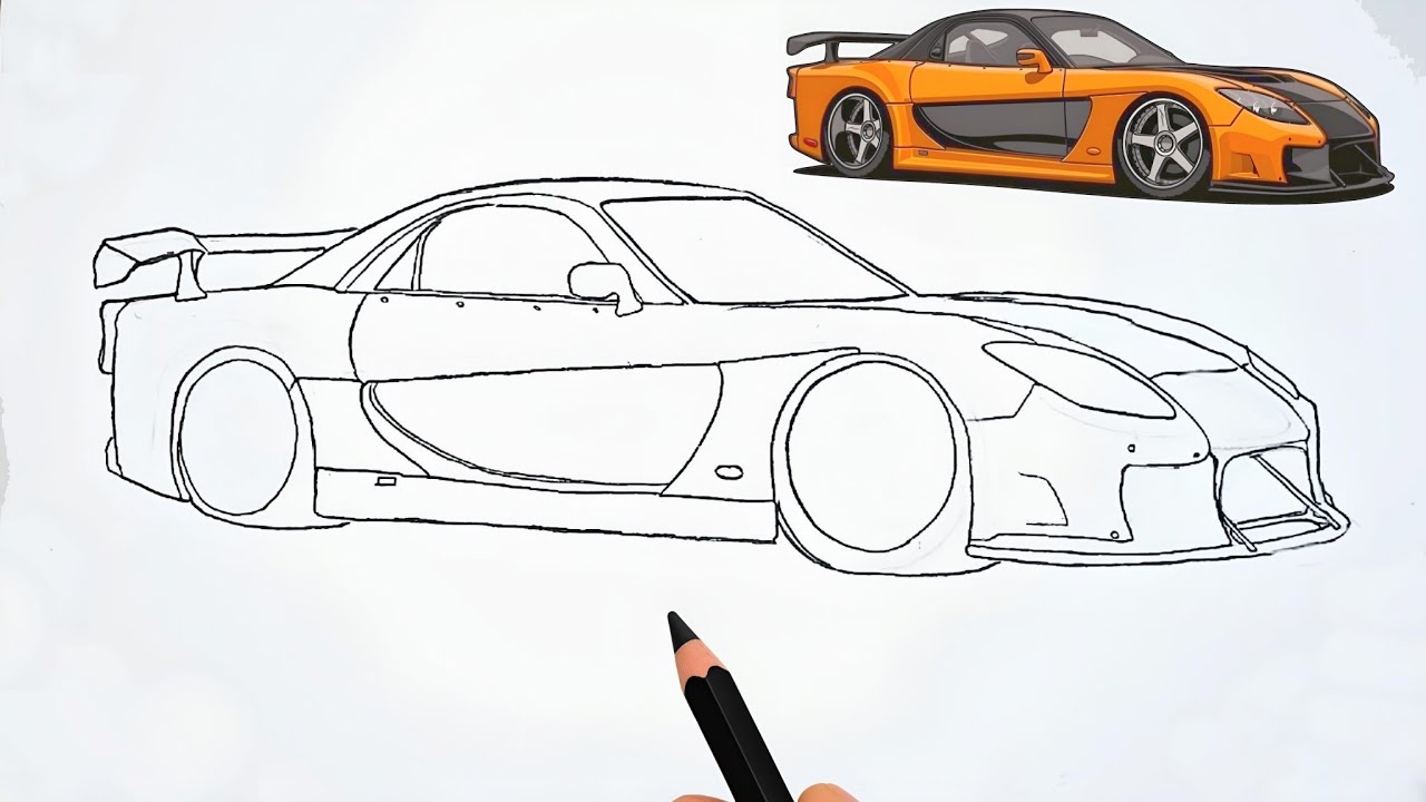 Учебник по рисованию автомобиля Mazda RX-7 | Tokyo Drift🔥