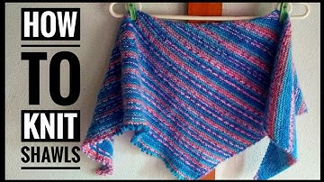 How to knit a shawl, simple triangle shawl knitting tutorial.