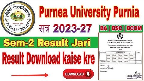 Purnea University Sem 2 Result Jari 2024 | Purnea University Sem 2 Result kaise dekhe 2023-27