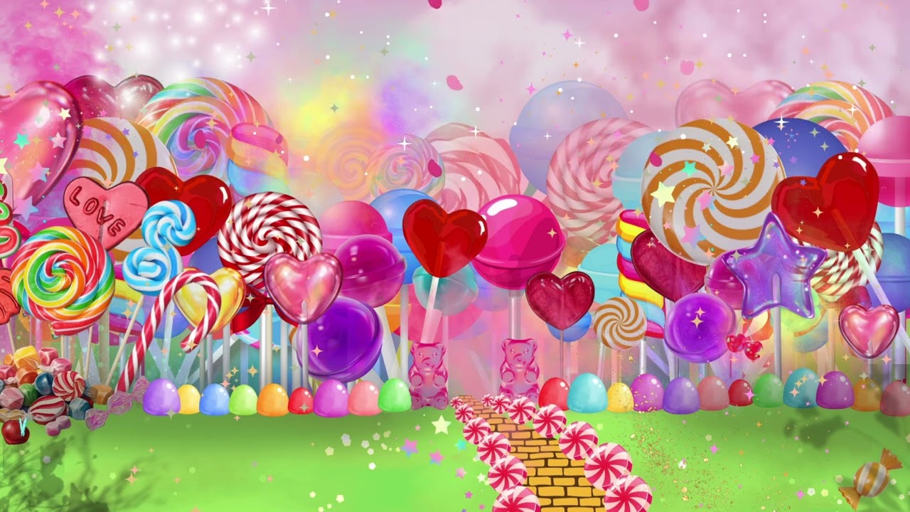 candyland inspired wallpaper 🌈🎂 lollipop forest 🍭🍬