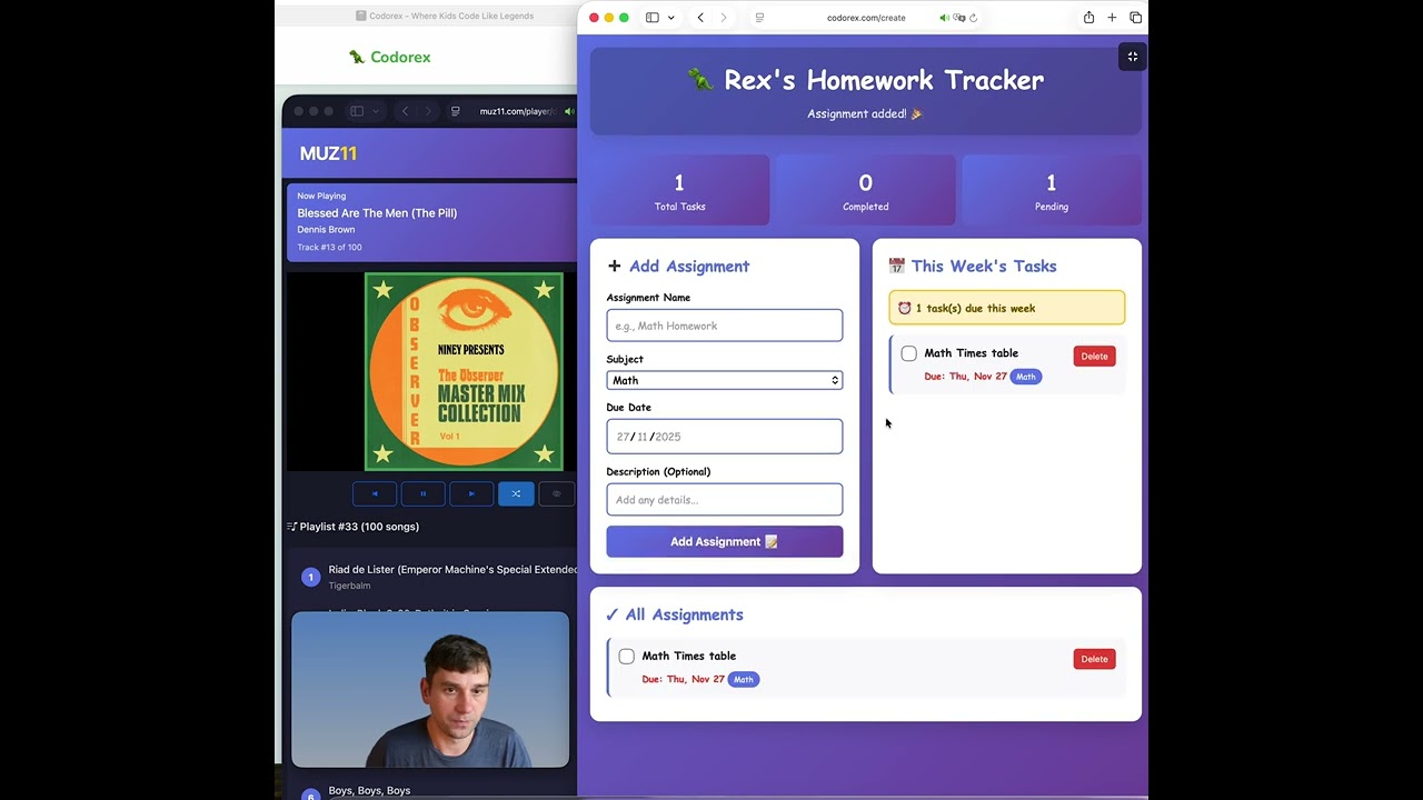 Build me a homework tracker where I can add assignments, set due dates, and check them off when done