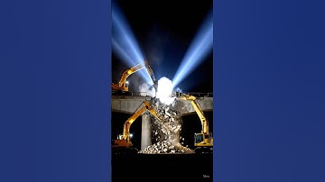 Excavators Tear Down Bridge at Night 💥‼️