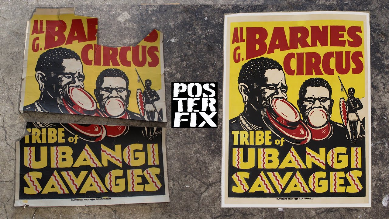 LINEN BACKING - AL. G. BARNES Ubangi 1932 CIRCUS Poster FIX