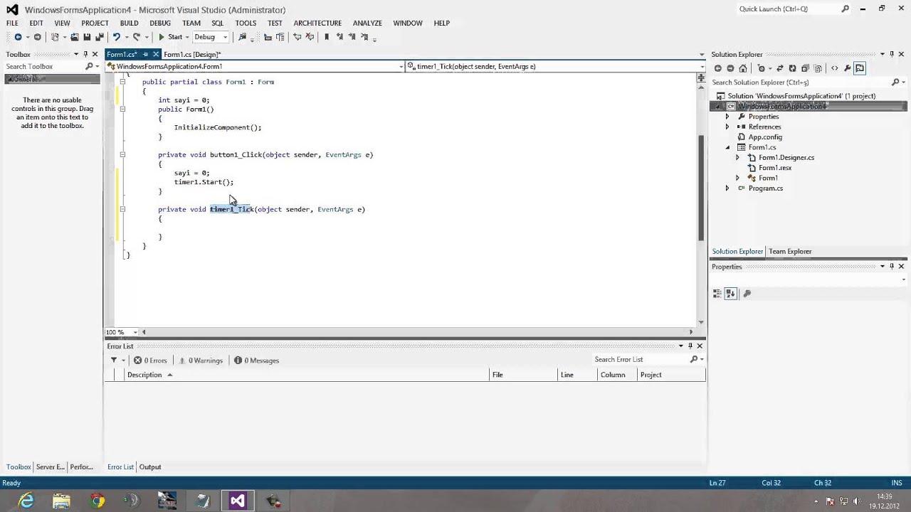 Object sender. Windows form application. Кнопка Toolbox в Visual Studio. Timer c#. Toint32 c#.
