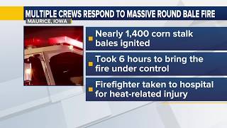 Crews respond to 1,400 round bales on fire near Maurice, Iowa, on Wednesday