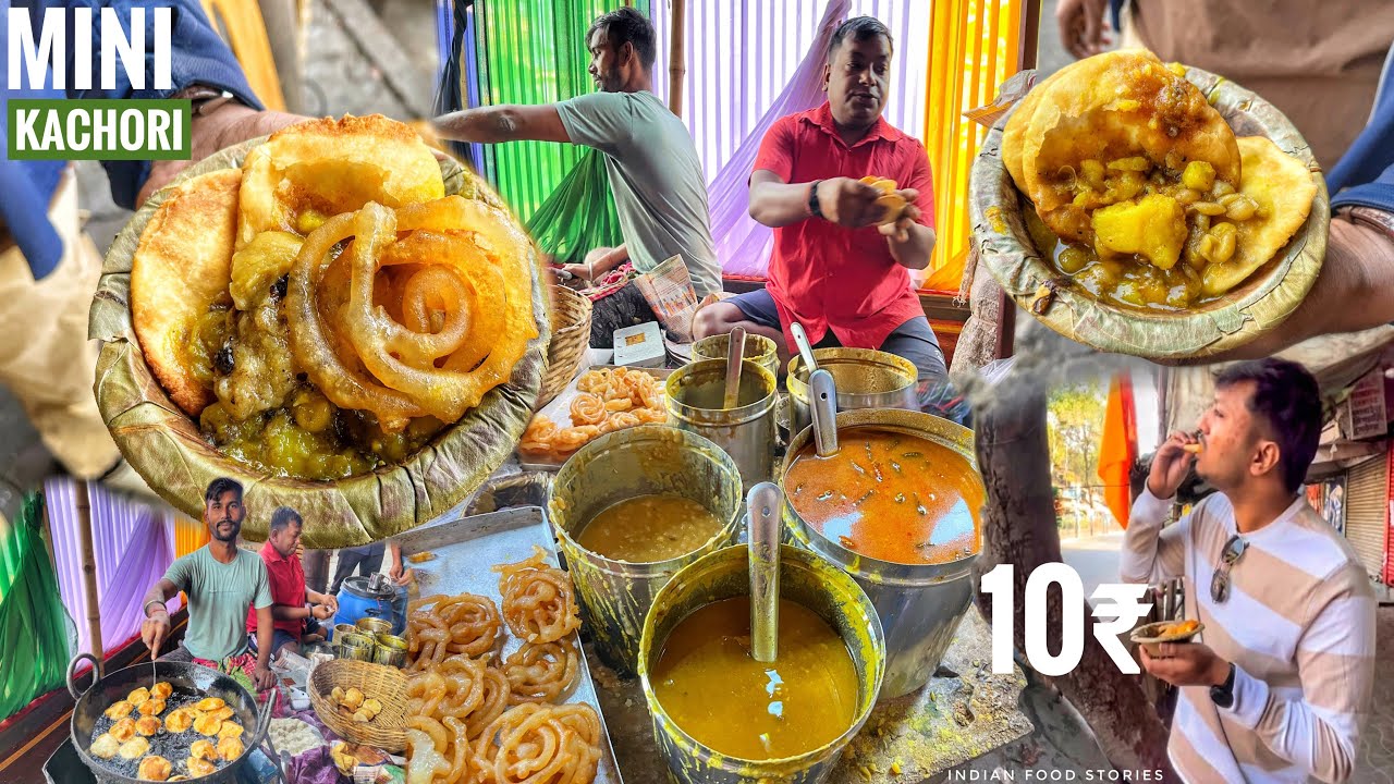 MINI Kachori In Shyambazar | 4 Kachori With 2 Type Ghugni | Jalebi | 10₹ | @IndianFoodStories1 