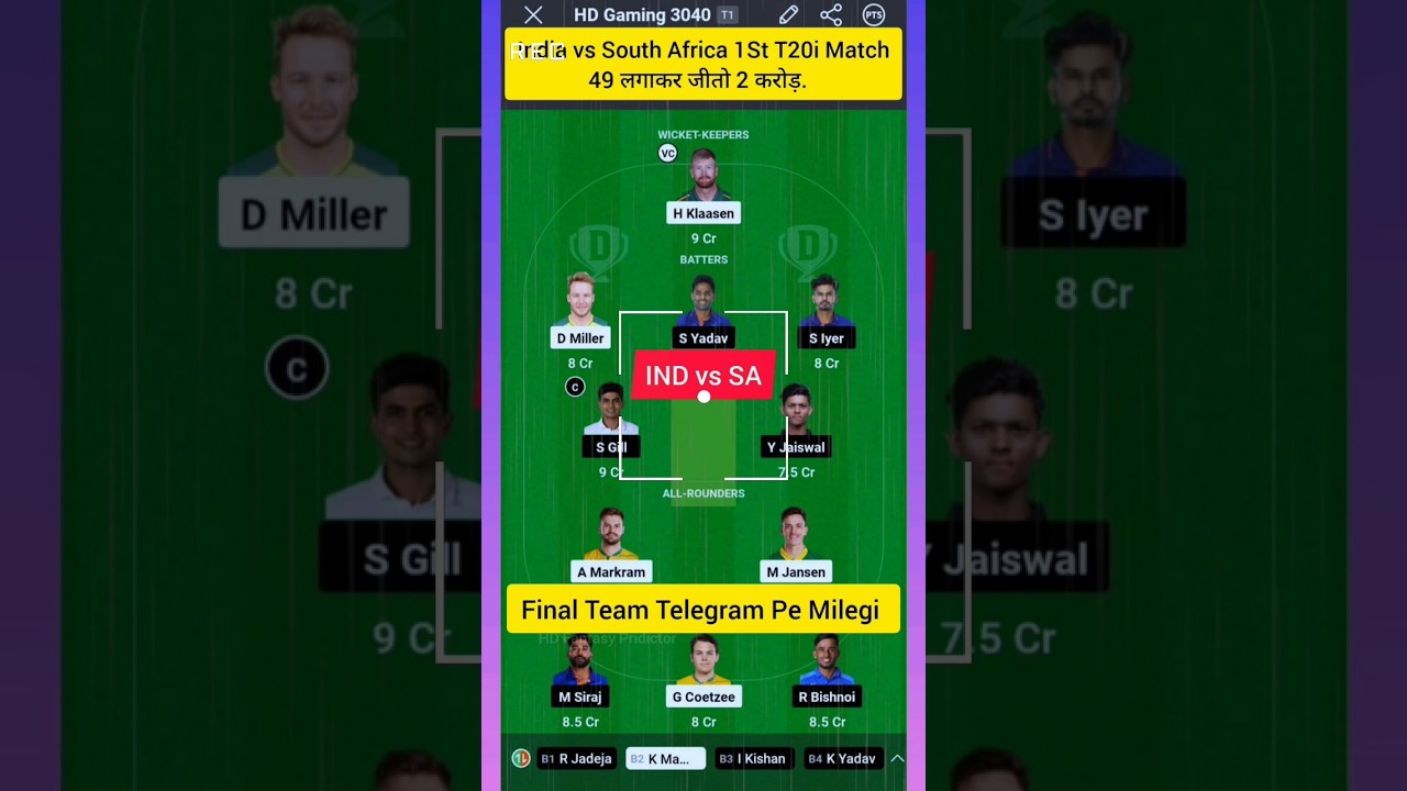 IND vs SA Dream11 Prediction | Dream 11 Team of Today Match IND vs SA | 