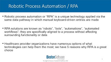 5 Benefits: RPA for Healthcare - Boston Software  Systems - Healthcare Robotic Process Automation