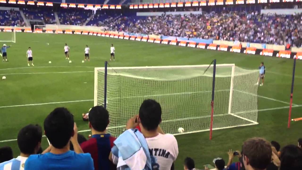 Messi scoring a practice goal. YouTube