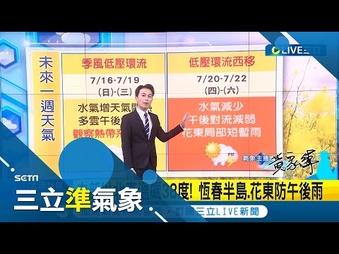 泰利明日增強轉為"中颱"不侵台! 受熱帶擾動+季風低壓環流影響 慎防"劇烈天氣" 今起至週三留意午後雷雨｜氣象主播 黃家緯｜【三立準氣象】20230716｜三立新聞台