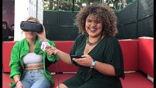 Zara Larsson rides a virtual reality roller coaster while chatting with Nikki!