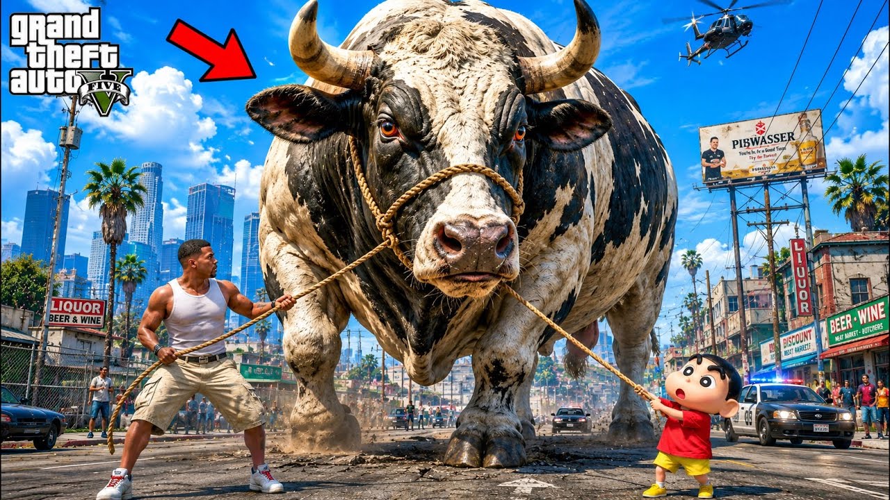 Franklin Saving World’s Rarest Giant Bull From Dangerous Police in GTA 5 Telugu | Dhanu Dino