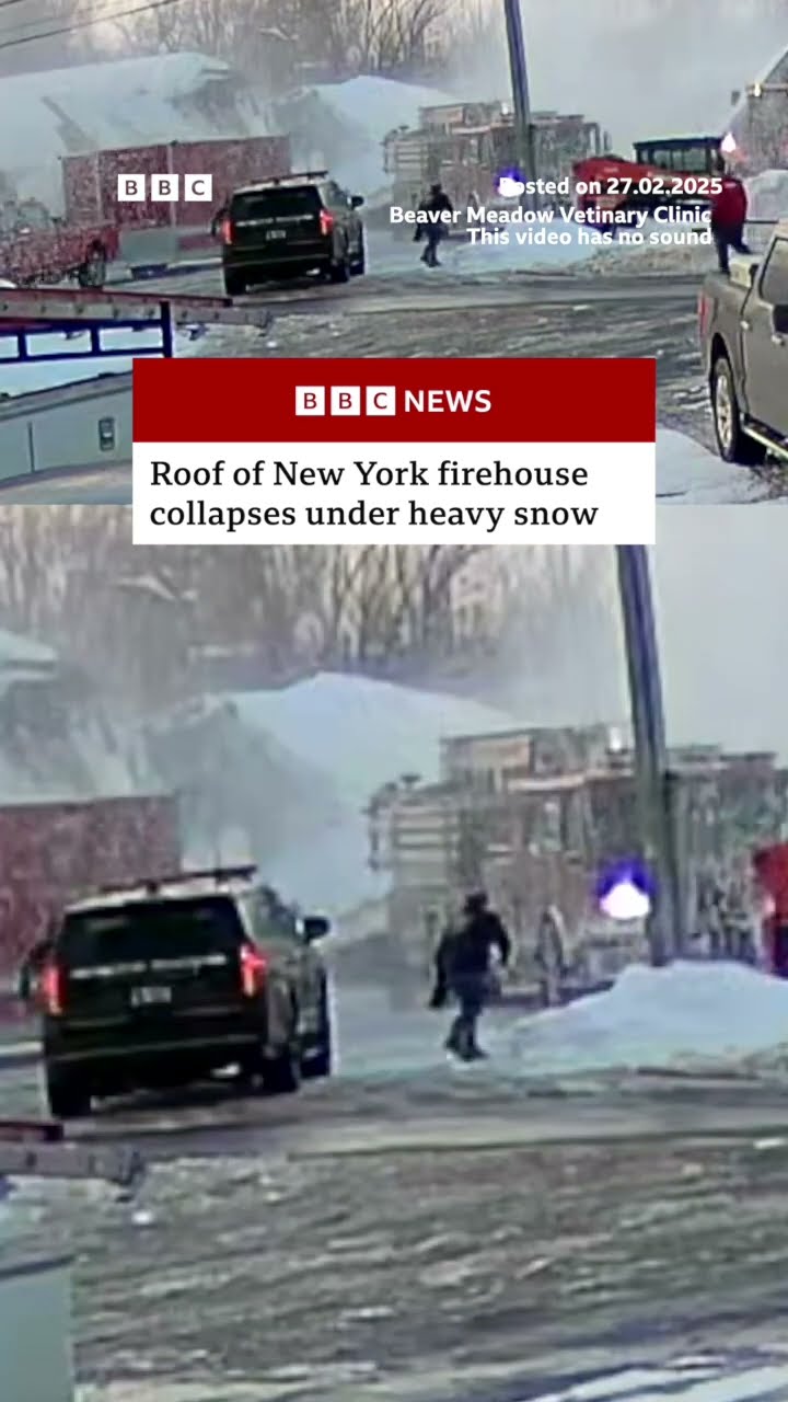 Roof of New York firehouse collapses under heavy snow. #NewYork #BBCNews