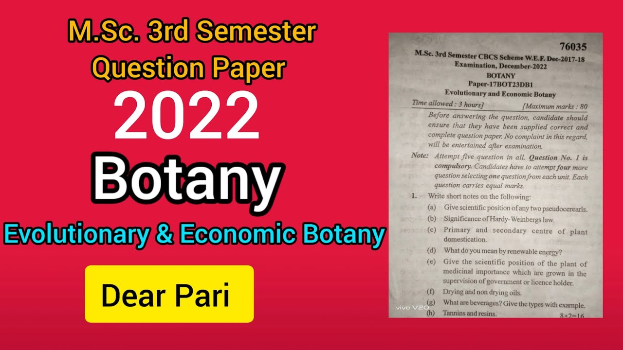 2022 MDU MSc Botany 3rd Semester Question Paper Evolutionary & Economic