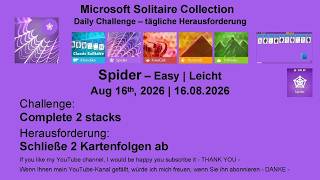 Solitaire Daily Challenges | Spider - Easy | Aug 16th, 2026