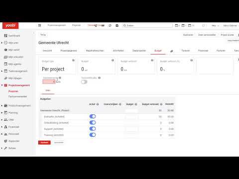 yoobi projectbudget instellen