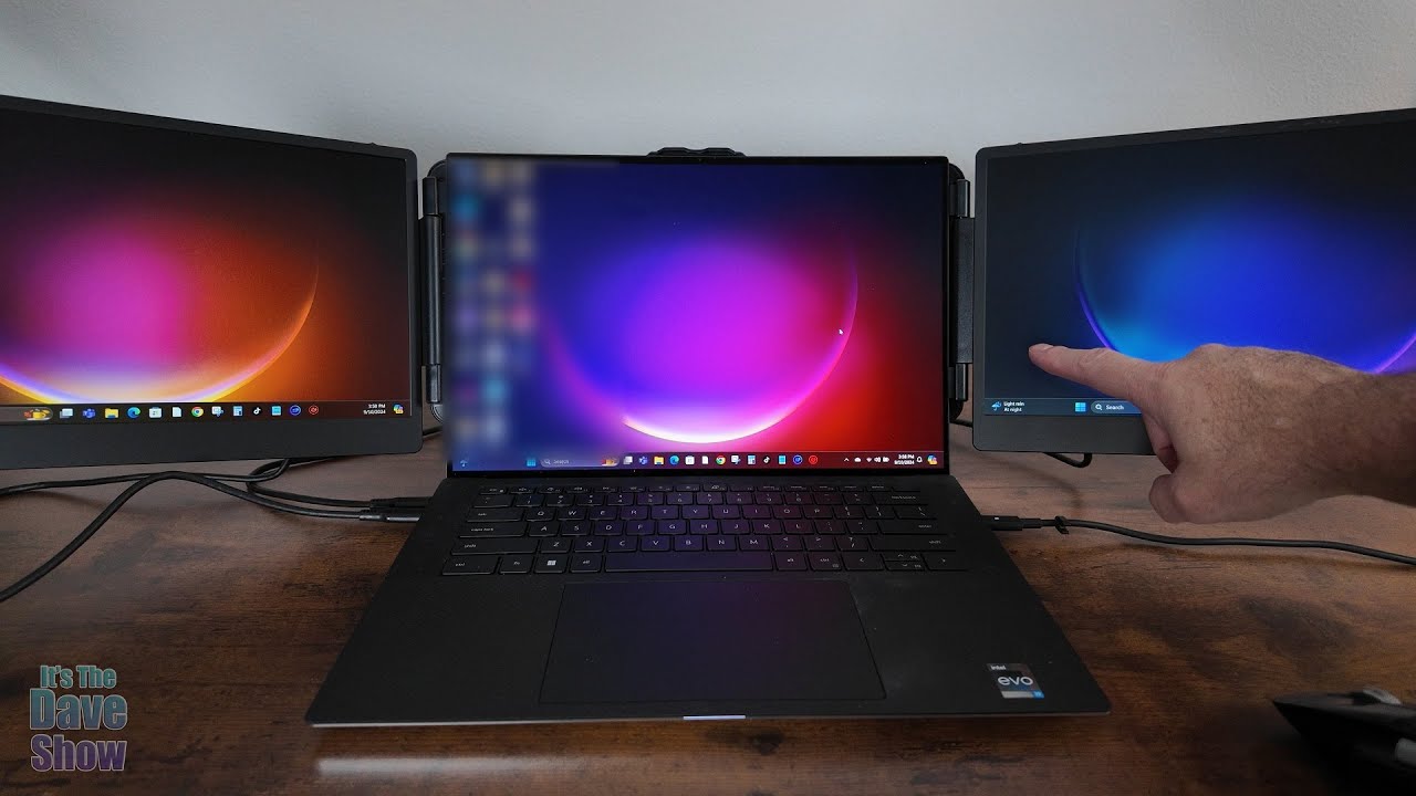14 inch laptop extension Triple screen system detail look and