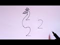 How to turn number 222 into peacock  how to draw peacock with number 222  peacock drawing easy