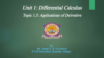 #MSBTE #Diploma #AppliedMathematics #Unit1 #1.5 Applications of derivative