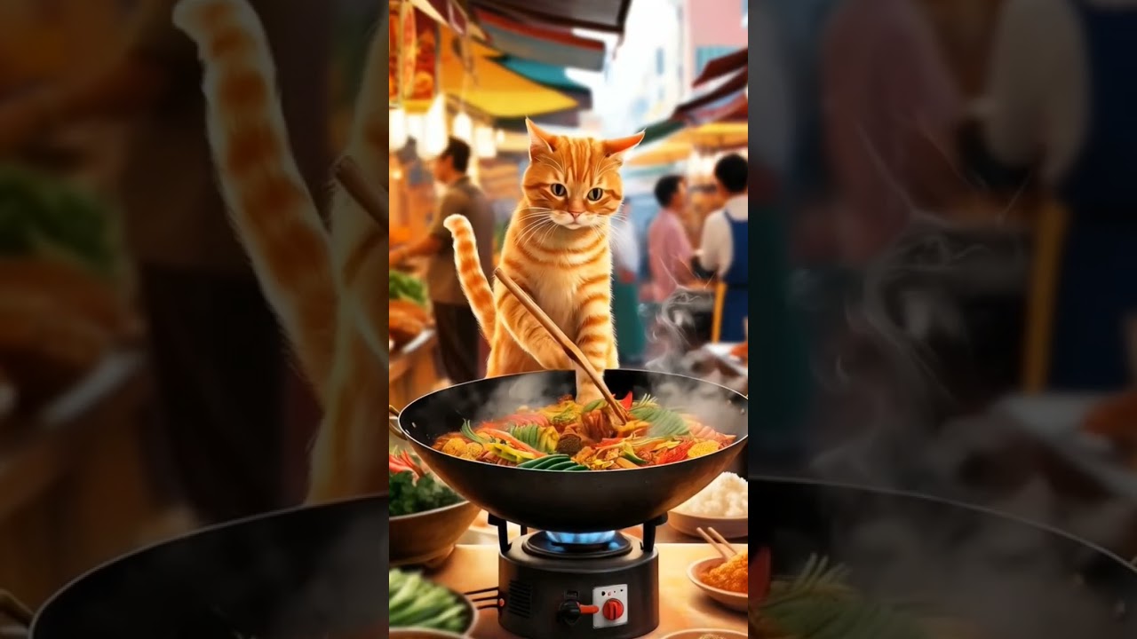 Cat cooking. 