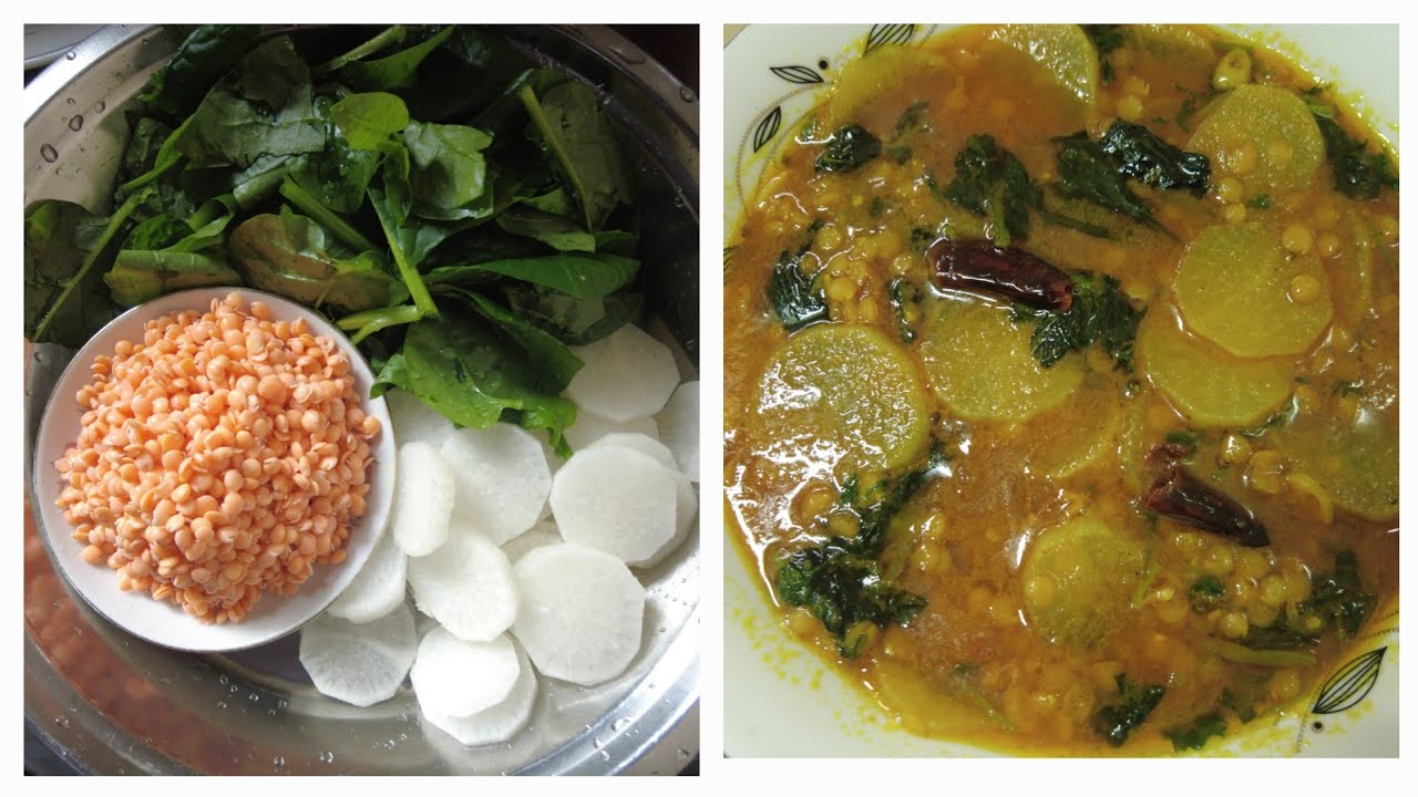 শোকনো মরিচ, রসুন পুরন দিয়ে, মসুর ডাল, পুইশাক, মুলো দিয়ে নিরামিশ রান্না করলাম।