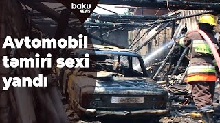Qaxda avtomobil təmiri sexi yandı - Baku TV