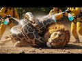 Courageous Rescue Team Fights Giant Python to Save Helpless Lion