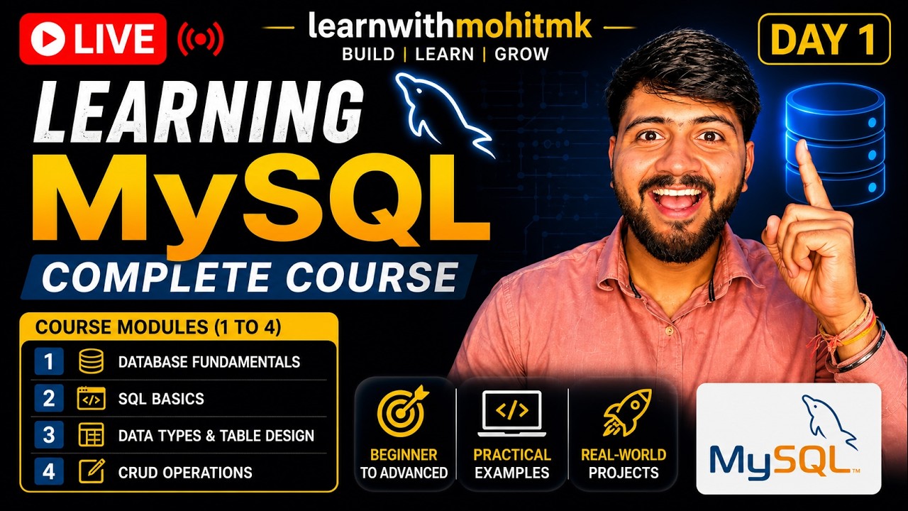 Learn MySQL LIVE 😱 Day 1 | Complete SQL Course for Beginners (Start Now ...
