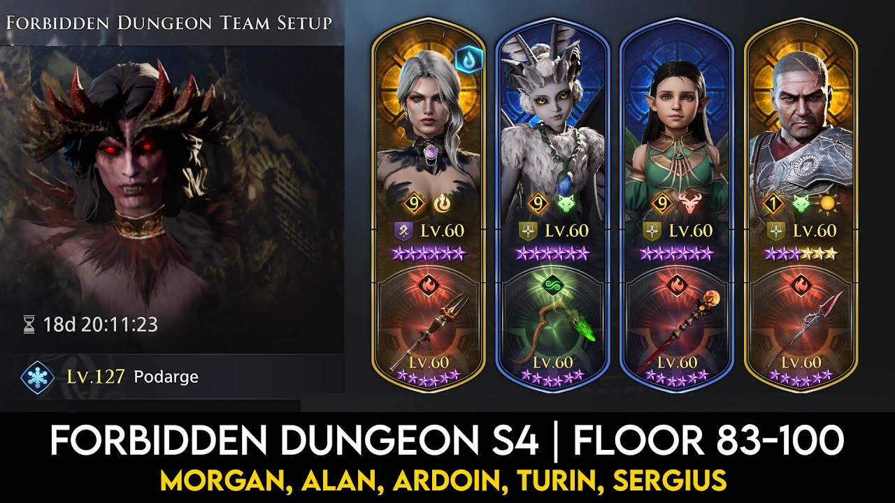 Season 4 Forbidden Dungeon 83 - 100 Playthough | King Arthur Legends Rise Guide