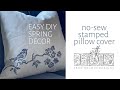 DIY Spring Decor Idea: No Sew Stamped Pillow Cover with Birds Branches Blossoms