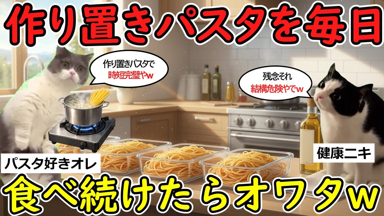 【悲報】作り置きパスタを毎日3食食べ続けたオレの末路ww 【猫ミーム】