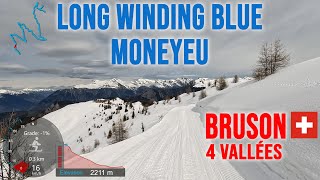 [4K] Skiing Bruson, Moneyeu - Long Winding Blue Piste, 4Vallées Switzerland, GoPro HERO11