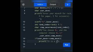 Game in c language of rock-paper-scissors between the computer and user.  #Tryit