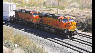 BNSF Intermodal rolls through Blue Cut and along a deserted old Route 66 in Cajon Pass CA