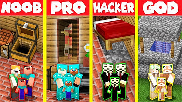 Minecraft Battle: SECRET TRAP BASE HOUSE BUILD CHALLENGE - NOOB vs PRO vs HACKER vs GOD / Animation