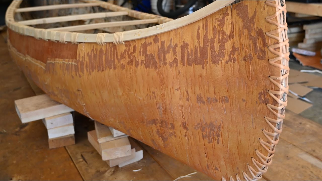 Birchbark Canoe Making - Episode 2 - Stempiece Lashings