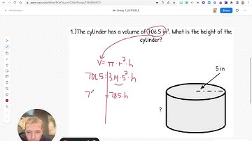 Volume problem that requires students to find the missing dimension of a cylinder.