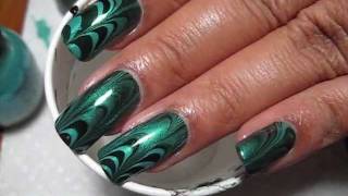 Teal & Black Water Marble Nail Art Tutorial