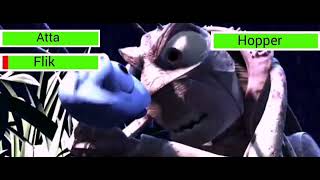 A bug's life (1998). Flik vs Hopper with healthbars.
