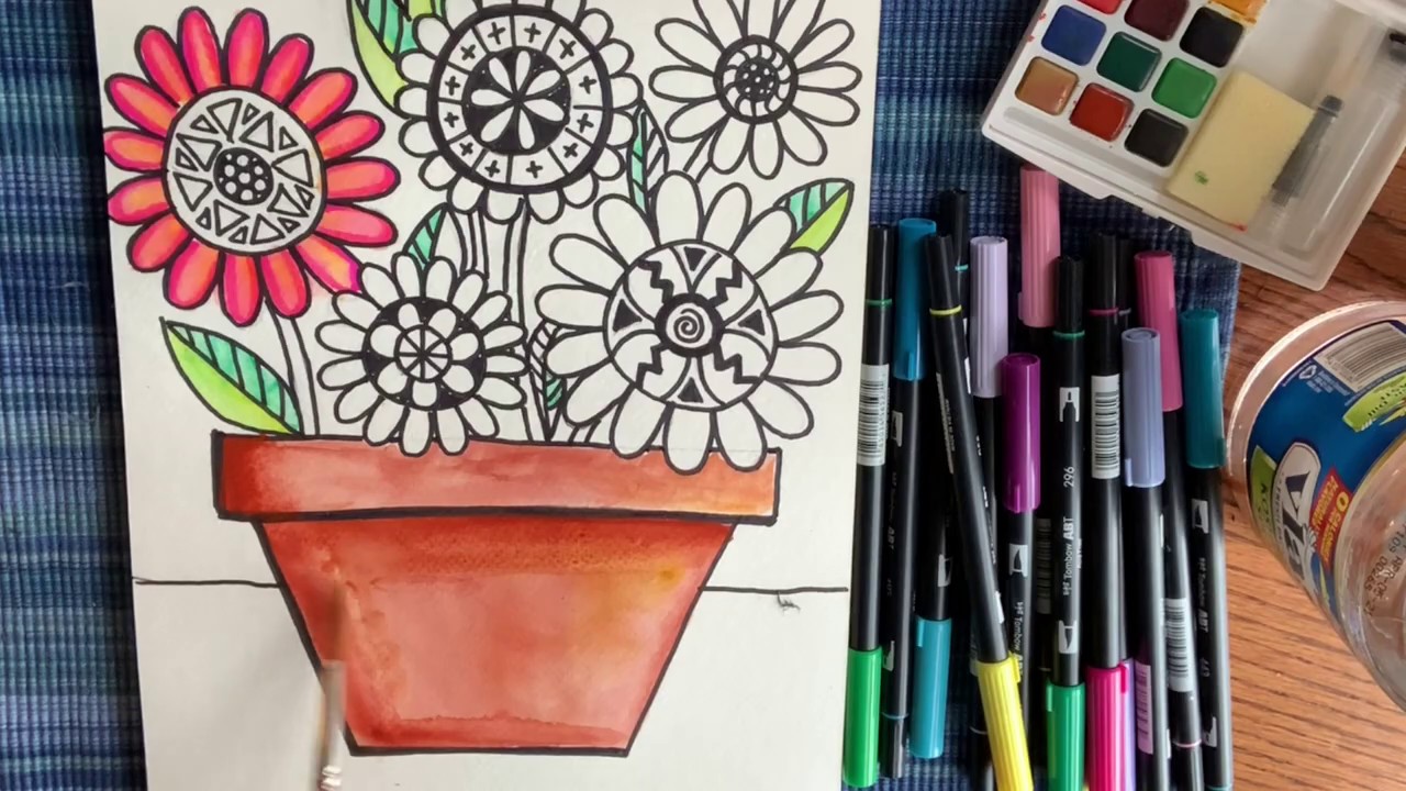 Guided Drawing Flower Pot Painting (Part 2) YouTube