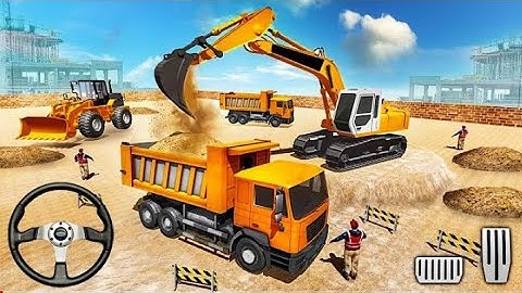 Excavator Backhoe Loading Dump Truck with Sand at Quarry Site - Android Gameplay
