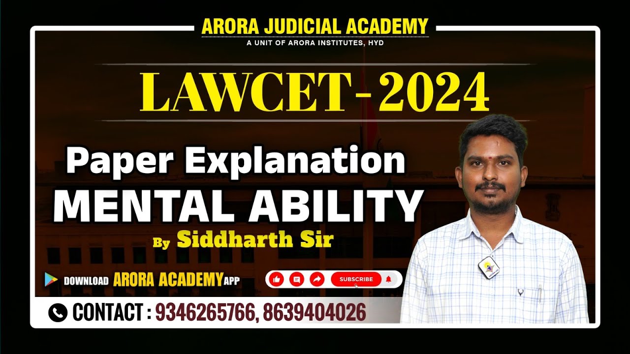 TG LAWCET-2024|MENTAL ABILITY EXPLINATION|BY SIDDARTH SIR|AP LAWCET|ARORA JUDICIARY ACADEMY|LLB|LLM